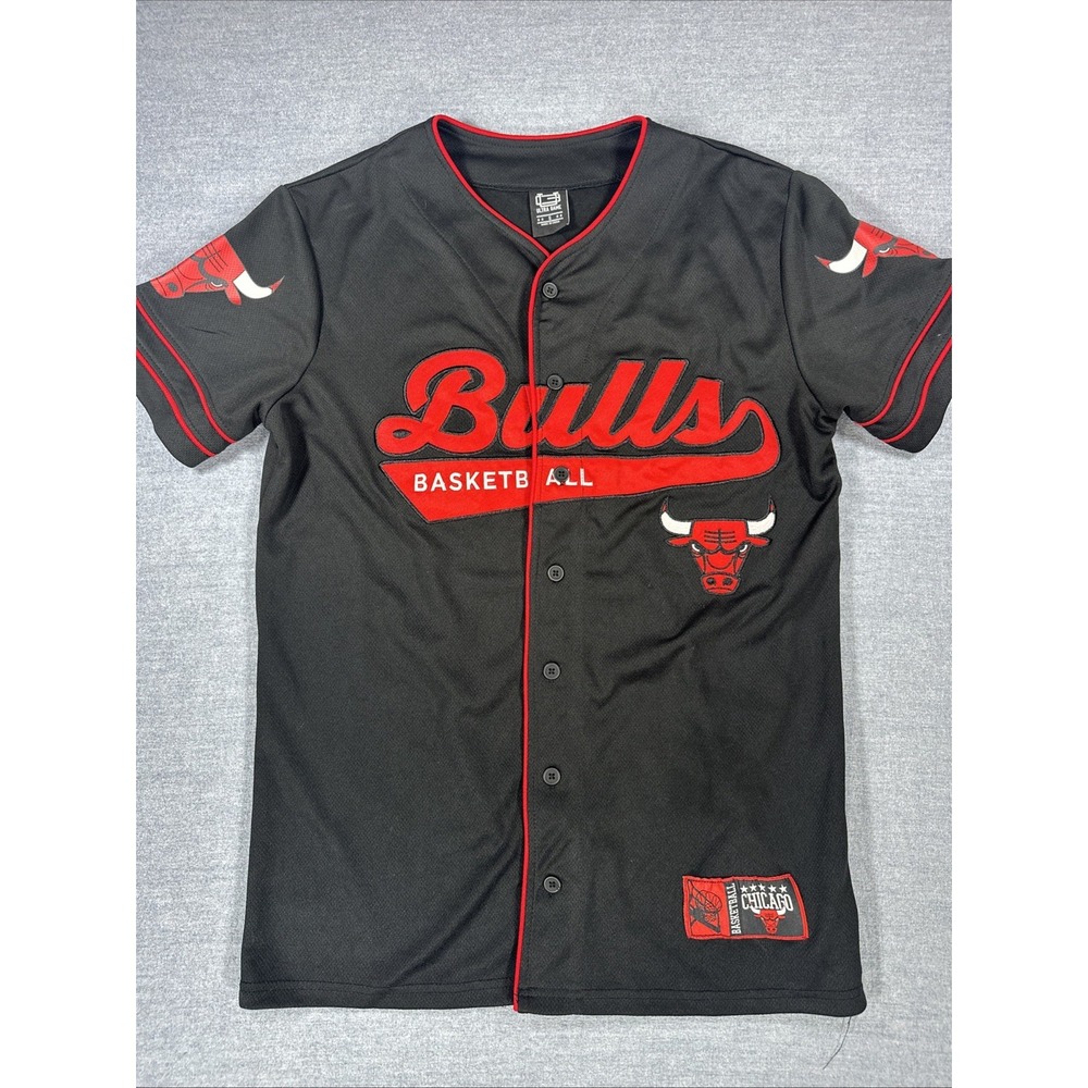 Chicago Bulls Ultra Game Basketball Baseball Button up Jersey Men's S Black Red